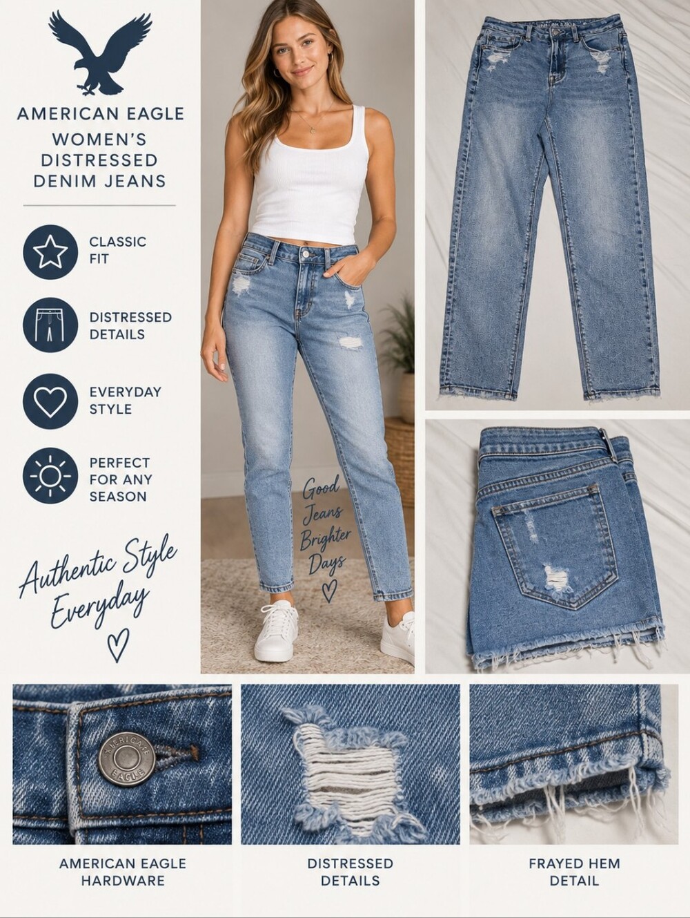 American eagle Women's size 4 distressed Denim blue jeans #31